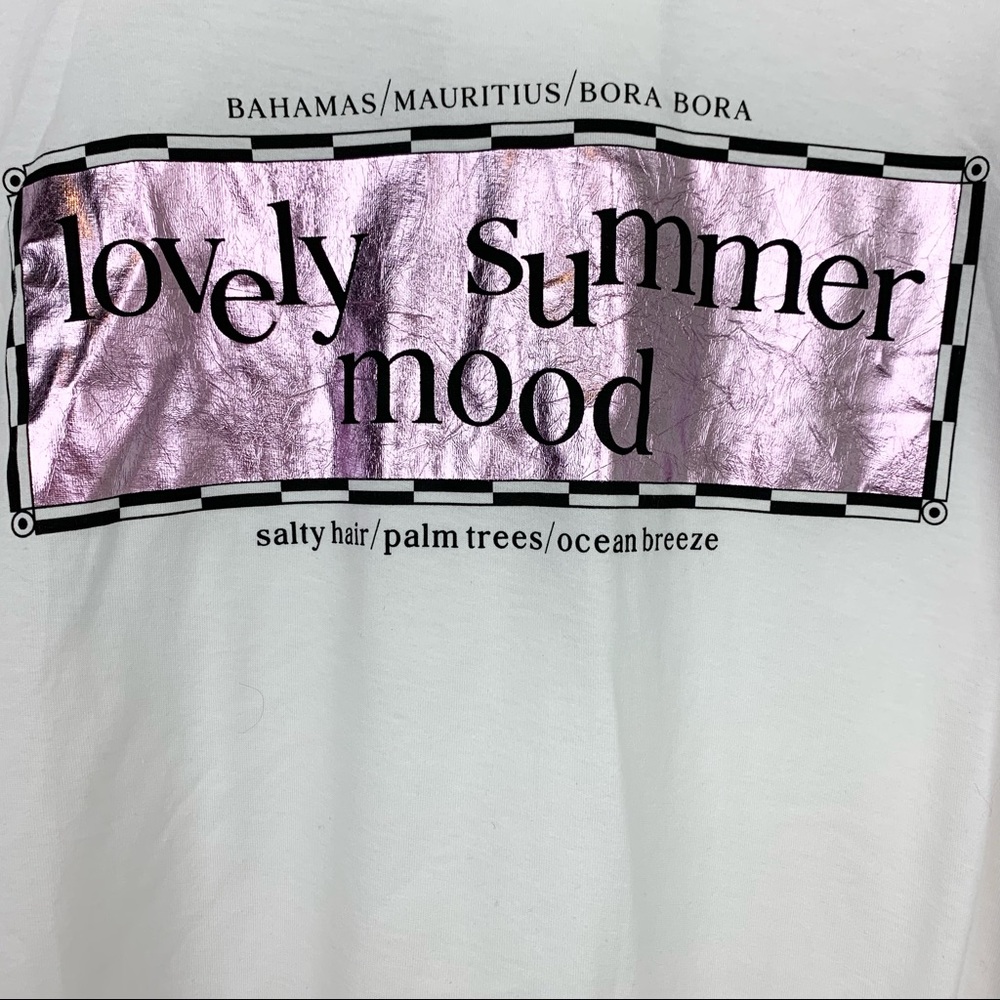 Zara Lovely Summer Mood Graphic Tee Shirt Iridescent Shine Cotton Vacation - Picture 5 of 7